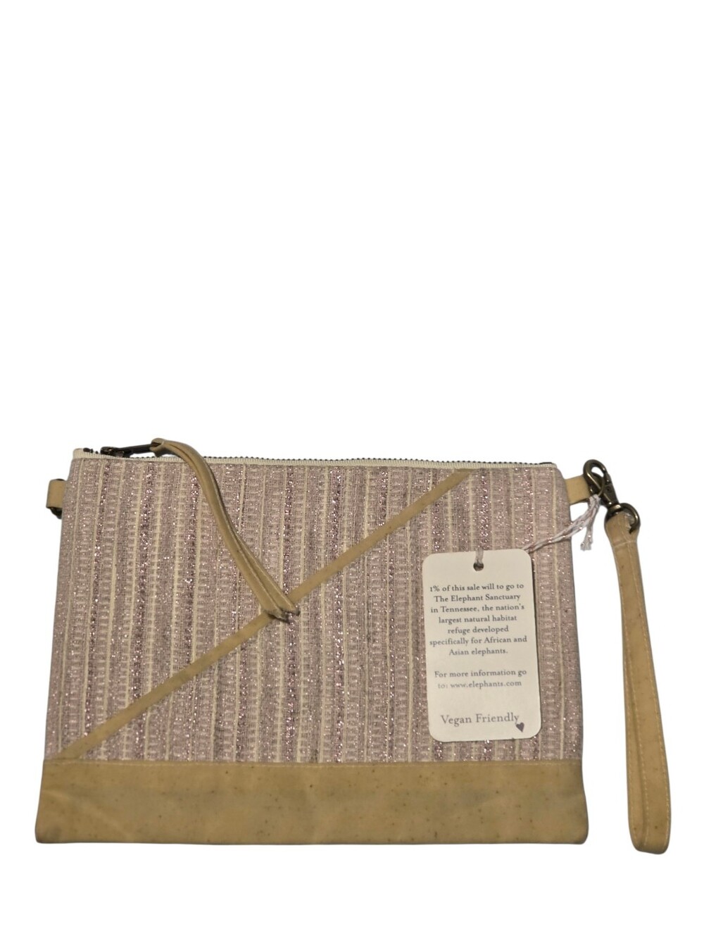 Calliope NWT Vegan Wristlet Purse Sparkly Pink Striped Handmade In Oakland,CA